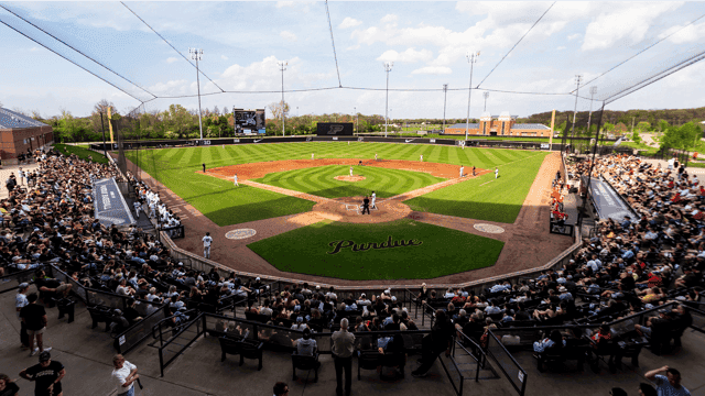 Purdue University Baseball Field on a Sunny Day with Fans Watching