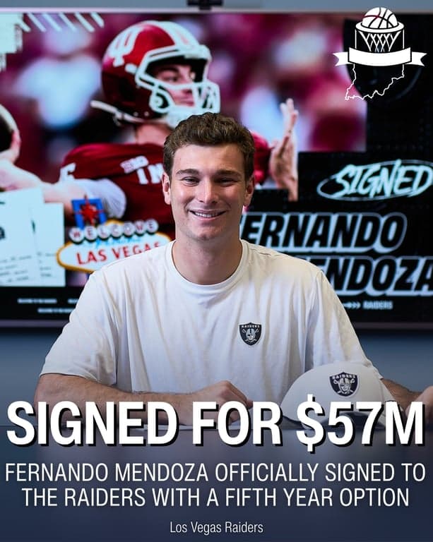 🏈 Heisman winner @fernandomendoza has officially signed a four-year, fully guaranteed contract with the @raiders worth approximately $57.27M, with a fifth year option.

-

#FernandoMendoza #IndianaFootball #IUFootball #Heisman #Raiders