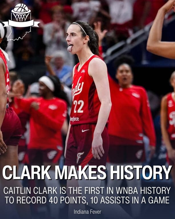 Caitlin Clark is the first in WNBA history to record 40 points and 10 assists in a game. // getindiana.com

-

@caitlinclark22 @indianafever @wnba 
#caitlinclark #indianafever #fever #wnba #wnbanews