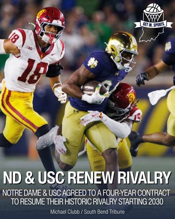🏈 Notre Dame and USC have agreed to a four-year contract to resume their rivalry, beginning in 2030. Games will be played early on in the season, Week 1 in Los Angeles and South Bend in '30 and '31.

Notre Dame's home-and-home with Indiana is off.

-

#NotreDame #FightingIrish #CFB #CollegeFootball #Rivalry