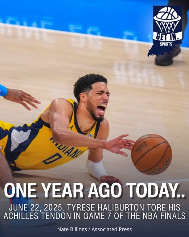 It's now been a year since Indiana held its breath as @tyresehaliburton suffered a torn Achilles in Game 7 of the NBA Finals. A devastating end to a historic run, but not the end of his story. 

-

#pacers #tyresehaliburton #nba #nbafinals #game7